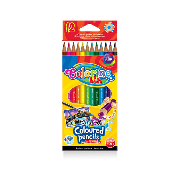 סט 12 עפרונות צבעוניים אקוורל כולל מברשת COLORINO