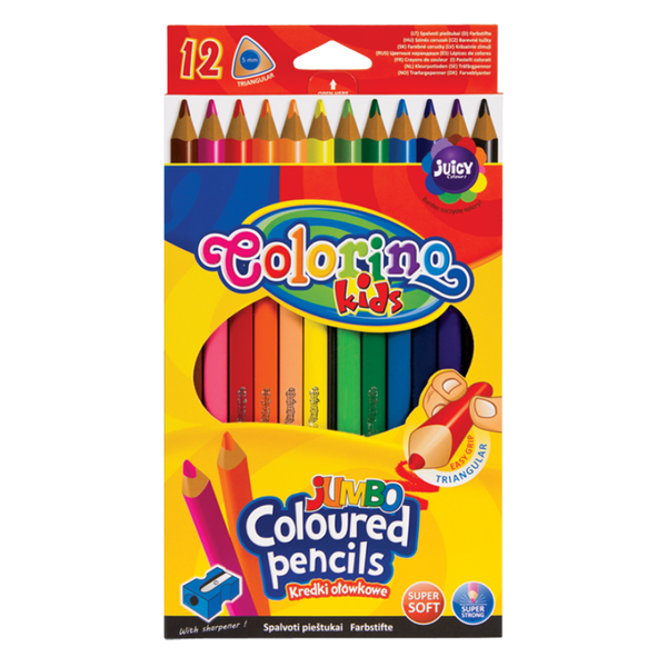 מארז 12 עפרונות ג'מבו צבעוניים + מחדד COLORINO